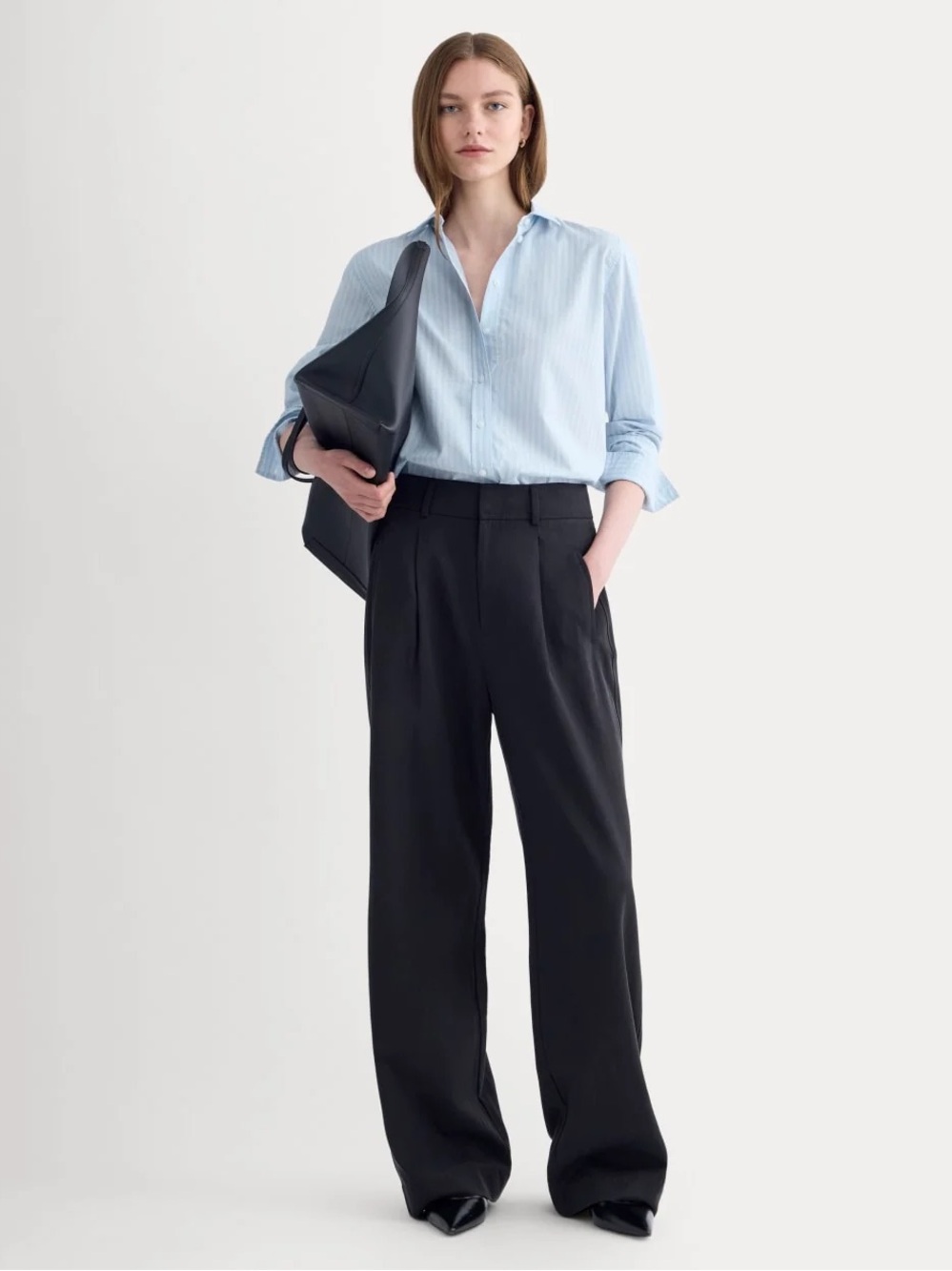 Everlane The Must-Have Shirt in Silky Cotton Forever Blue Optic White Size 2 NWT - Picture 12 of 16